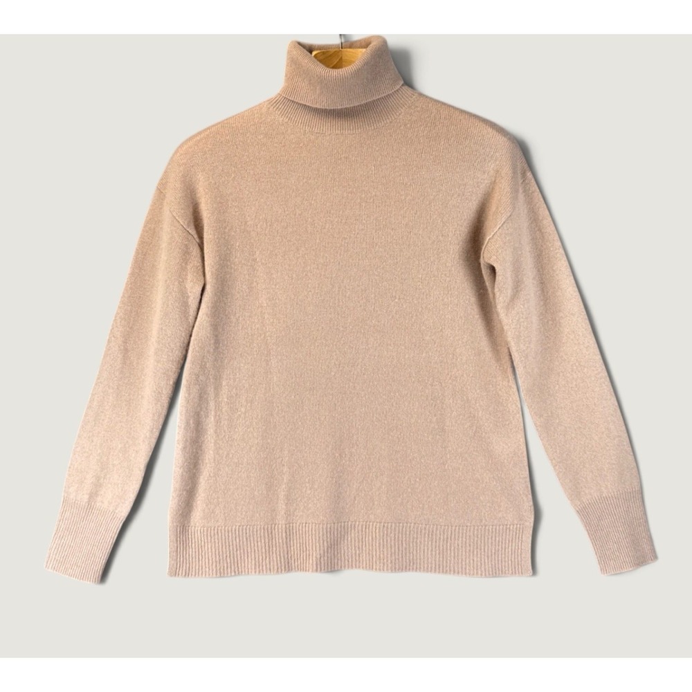 Nordstrom Cashmere Turtleneck Sweater Womens XS Tan Beige Preppy Relaxed Knit